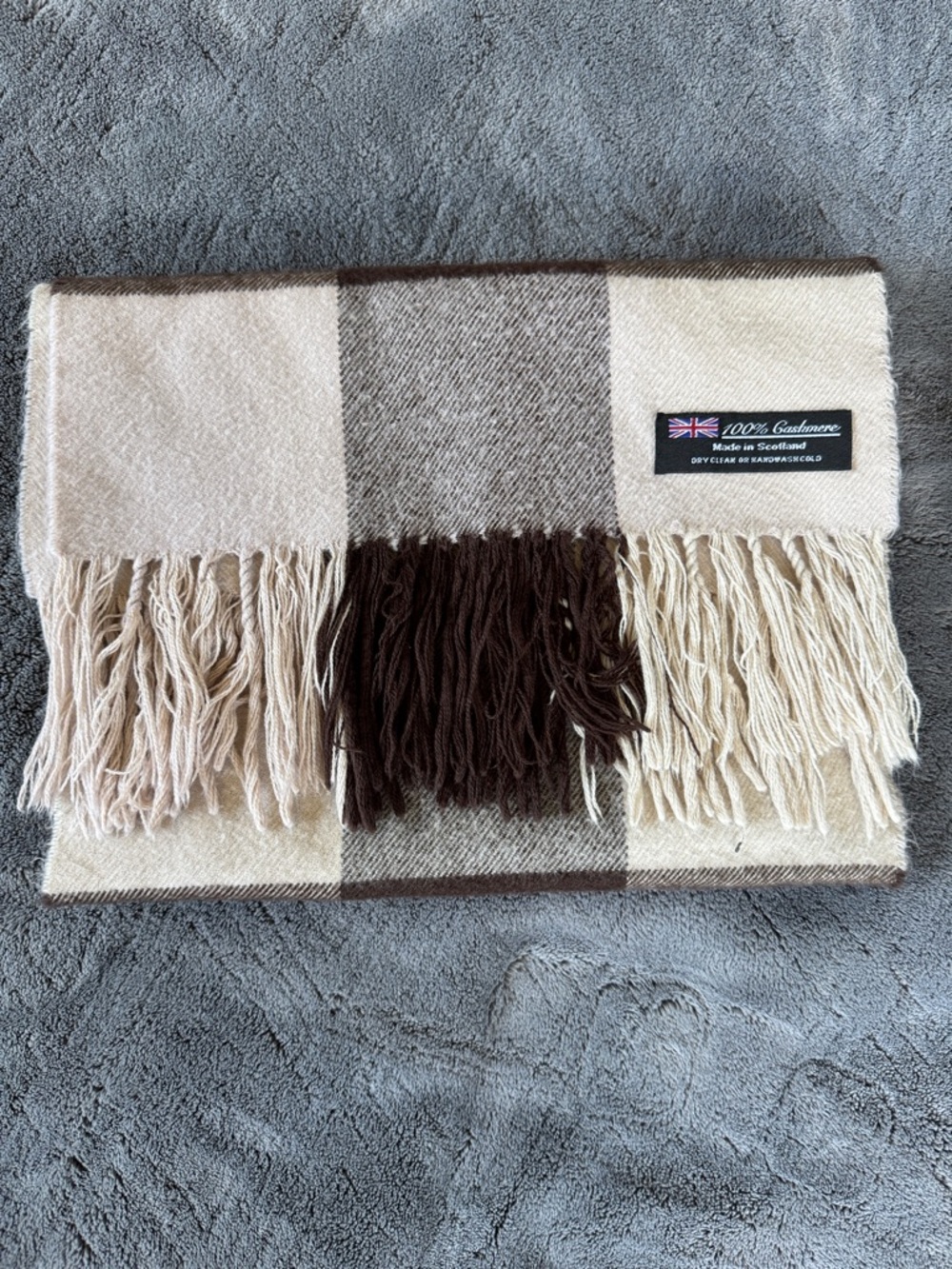 100% Cashmere Plaid Beige & Brown Scarf